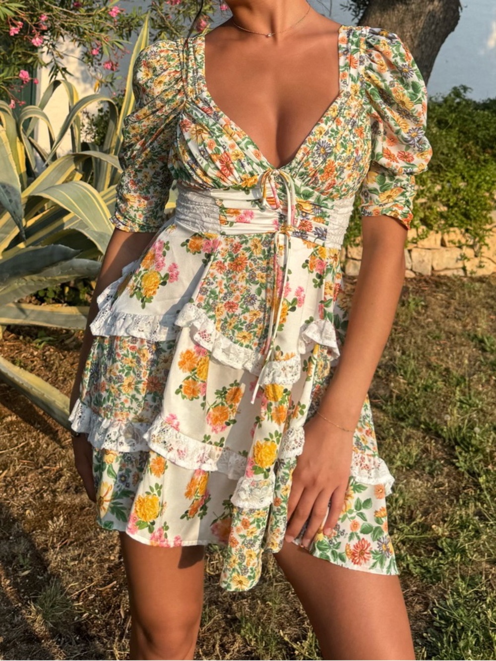 For Love and Lemons Rosalyn Mini Dress in Marigold